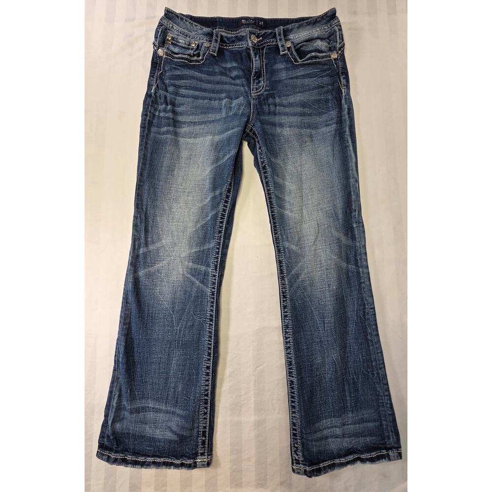 Miss Me Mid-Rise Bootcut Jeans Women Size 31 Embellished Pocket Stretch Blue - Picture 2 of 11